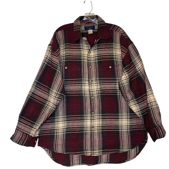 Vintage CZ Basics Plaid Shirt Men L Waffle Knit Button Up Grunge Work Made Nepal - Picture 1 of 7